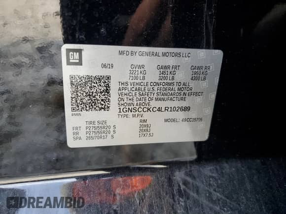 2020 Chevrolet Tahoe Premier z VIN 1GNSCCKC4LR102689, wystawiony jako Copart lot #70174355 z przebiegiem 165 171 mil mil oraz Szkoda całkowita • Salvage title. Historia ofert i sprzedaży dostępna na DreamBid. Obrazek 13.