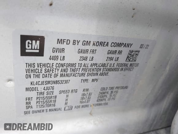 ✅ 2022 Buick Encore Preferred • VIN: KL4CJESM3NB532307 • Lot: 42826961. Wystawiony na IAAI z przebiegiem 44 472 mil. Bezpłatny archiwum sprzedaży aukcyjnych z USA i szczegółowy raport historii pojazdu na DreamBid. Zdjęcie 9.