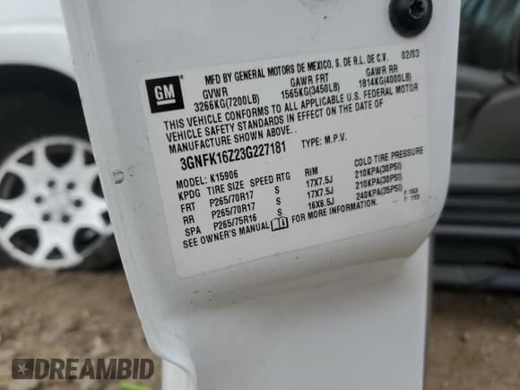 ✅ 2003 Chevrolet Suburban Z71 • VIN: 3GNFK16Z23G227181 • Лот: 84012234. Опубликован ранее на Copart с пробегом 161 442 миль. Бесплатный доступ к архиву аукционных продаж из США и подробный отчёт об истории автомобиля на DreamBid. Изображение 15.