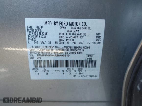 ✅ 2024 Ford Edge Titanium • VIN: 2FMPK4K94RBA90210 • Lot: 43616427. Wystawiony na IAAI z przebiegiem 45 539 mil. Bezpłatny archiwum sprzedaży aukcyjnych z USA i szczegółowy raport historii pojazdu na DreamBid. Zdjęcie 9.