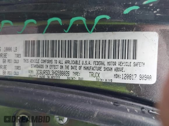 ✅ 2017 Ram 2500 Big Horn • VIN: 3C6UR5DL3HG598026 • Lot: 41511984. Wystawiony na IAAI z przebiegiem 64 335 mil. Bezpłatny archiwum sprzedaży aukcyjnych z USA i szczegółowy raport historii pojazdu na DreamBid. Zdjęcie 9.