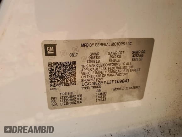 ✅ 2018 Chevrolet Silverado 3500HD LT • VIN: 1GC4KZEY1JF109841 • Лот: 81680695. Опубликован ранее на Copart с пробегом Не указан. Бесплатный доступ к архиву аукционных продаж из США и подробный отчёт об истории автомобиля на DreamBid. Изображение 12.