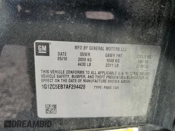 ✅ 2010 Chevrolet Malibu 1LT • VIN: 1G1ZC5EB7AF294428 • Lot: 69404064. Listed on Copart with Not provided. Free auction sales archive from the USA and detailed vehicle history report at DreamBid. Image 15.