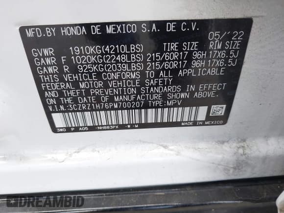 ✅ 2023 Honda HR-V EX-L • VIN: 3CZRZ1H76PM700207 • Lot: 42581392. Wystawiony na IAAI z przebiegiem 8 720 mil. Bezpłatny archiwum sprzedaży aukcyjnych z USA i szczegółowy raport historii pojazdu na DreamBid. Zdjęcie 9.