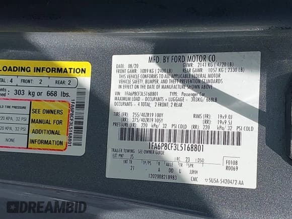 ✅ 2020 Ford Mustang GT • VIN: 1FA6P8CF3L5168801 • Lot: 42616416. Listed on IAAI with 86,594 mi. Free auction sales archive from the USA and detailed vehicle history report at DreamBid. Image 9.