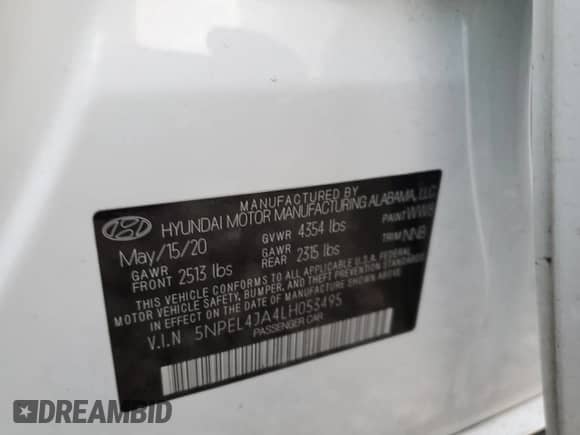 2020 Hyundai Sonata SEL z VIN 5NPEL4JA4LH053495, wystawiony jako Copart lot #70620712 z przebiegiem 49 850 mil mil oraz . Historia ofert i sprzedaży dostępna na DreamBid. Obrazek 14.