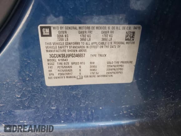 ✅ 2015 Chevrolet Silverado 1500 LTZ • VIN: 3GCUKSEJ9FG346657 • Lot: 66705915. Listed on Copart with 177,201 mi. Free auction sales archive from the USA and detailed vehicle history report at DreamBid. Image 13.