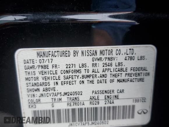 ✅ 2018 Infiniti Q50 Pure • VIN: JN1CV7AP5JM240502 • Lot: 82327795. Listed on Copart with 156,418 mi. Free auction sales archive from the USA and detailed vehicle history report at DreamBid. Image 12.