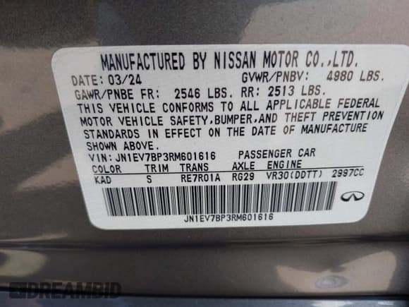 ✅ 2024 Infiniti Q50 Luxe • VIN: JN1EV7BP3RM601616 • Лот: 42283438. Опубликован ранее на IAAI с пробегом 7 144 миль. Бесплатный доступ к архиву аукционных продаж из США и подробный отчёт об истории автомобиля на DreamBid. Изображение 9.