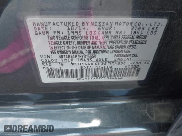 ✅ 2014 Nissan Sentra SR • VIN: 3N1AB7AP7EY316658 • Лот: 43094221. Опубликован ранее на IAAI с пробегом 101 960 миль. Бесплатный доступ к архиву аукционных продаж из США и подробный отчёт об истории автомобиля на DreamBid. Изображение 9.