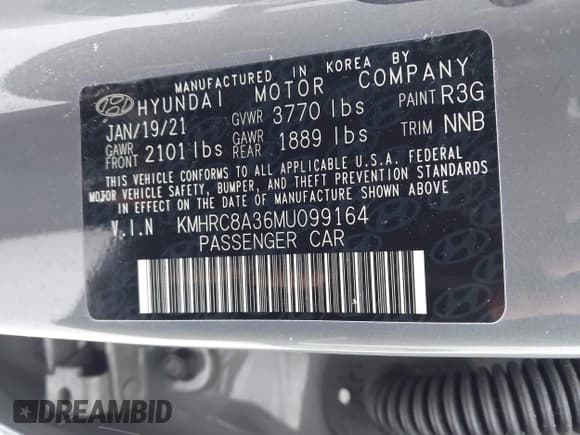 ✅ 2021 Hyundai Venue SEL • VIN: KMHRC8A36MU099164 • Lot: 41335342. Listed on IAAI with 27,484 mi. Free auction sales archive from the USA and detailed vehicle history report at DreamBid. Image 9.