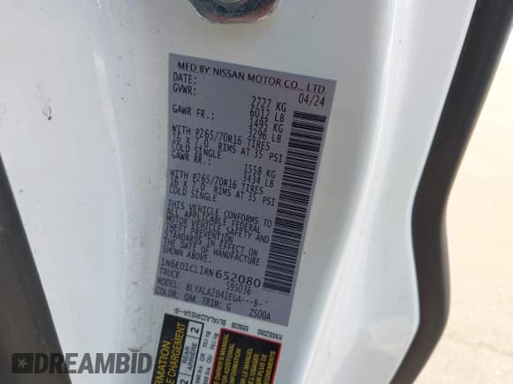 ✅ 2024 Nissan Frontier S • VIN: 1N6ED1CL1RN652080 • Lot: 43739958. Listed on IAAI with 14,055 mi. Free auction sales archive from the USA and detailed vehicle history report at DreamBid. Image 9.