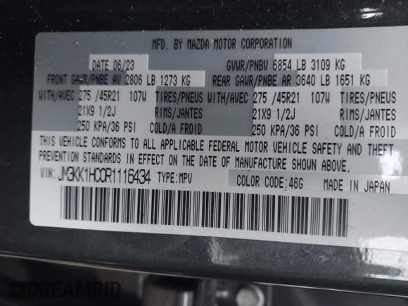 ✅ 2024 Mazda CX-90 S • VIN: JM3KK1HC0R1116434 • Lot: 43761256. Wystawiony na IAAI z przebiegiem 29 617 mil. Bezpłatny archiwum sprzedaży aukcyjnych z USA i szczegółowy raport historii pojazdu na DreamBid. Zdjęcie 9.