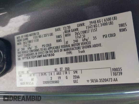 ✅ 2021 Ford F-150 XL • VIN: 1FTEX1EP3MFA61830 • Lot: 41703835. Listed on IAAI with 66,024 mi. Free auction sales archive from the USA and detailed vehicle history report at DreamBid. Image 9.