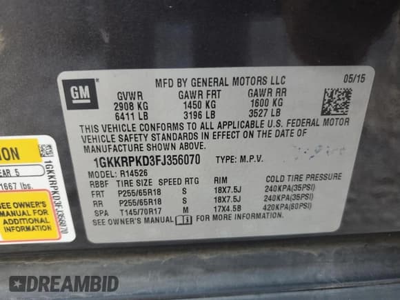 ✅ 2015 GMC Acadia SLE • VIN: 1GKKRPKD3FJ356070 • Лот: 81867125. Опубликован ранее на Copart с пробегом 95 358 миль. Бесплатный доступ к архиву аукционных продаж из США и подробный отчёт об истории автомобиля на DreamBid. Изображение 13.