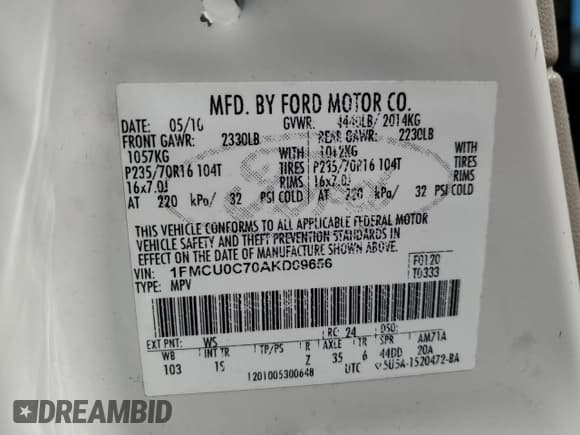 ✅ 2010 Ford Escape XLS • VIN: 1FMCU0C70AKD09656 • Lot: 86856785. Wystawiony na Copart z przebiegiem 228 431 mil. Bezpłatny archiwum sprzedaży aukcyjnych z USA i szczegółowy raport historii pojazdu na DreamBid. Zdjęcie 14.