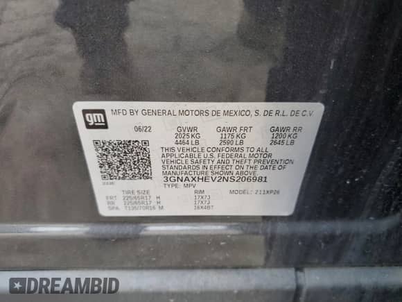 2022 Chevrolet Equinox LS with VIN 3GNAXHEV2NS206981, listed as a Copart auction lot 81481425 with 62,909 mi miles and Salvage title. Bid and sale history available at DreamBid. Image 13.