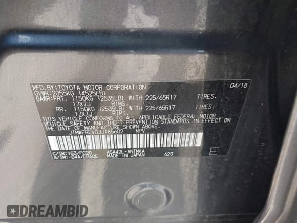 ✅ 2018 Toyota RAV4 XLE • VIN: JTMWFREV0JJ185602 • Lot: 43468504. Listed on IAAI with 113,161 mi. Free auction sales archive from the USA and detailed vehicle history report at DreamBid. Image 9.