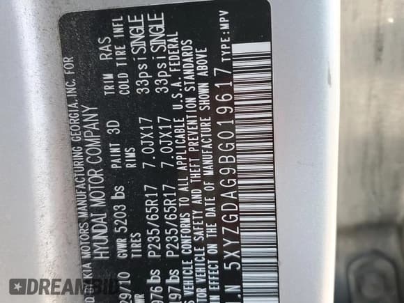 ✅ 2011 Hyundai Santa Fe GLS • VIN: 5XYZGDAG9BG019617 • Lot: 82813104. Listed on Copart with 183,683 mi. Free auction sales archive from the USA and detailed vehicle history report at DreamBid. Image 13.