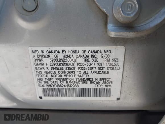 ✅ 2004 Acura MDX Touring • VIN: 2HNYD18624H512988 • Lot: 43228272. Listed on IAAI with 319,972 mi. Free auction sales archive from the USA and detailed vehicle history report at DreamBid. Image 9.