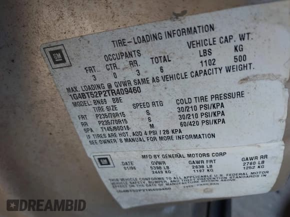 ✅ 1996 Buick Roadmaster • VIN: 1G4BT52P2TR409460 • Lot: 41628547. Wystawiony na IAAI z przebiegiem 114 438 mil. Bezpłatny archiwum sprzedaży aukcyjnych z USA i szczegółowy raport historii pojazdu na DreamBid. Zdjęcie 9.