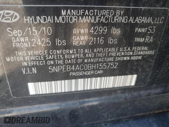 ✅ 2011 Hyundai Sonata GLS • VIN: 5NPEB4AC0BH155752 • Lot: 69568804. Listed on Copart with 200,184 mi. Free auction sales archive from the USA and detailed vehicle history report at DreamBid. Image 12.