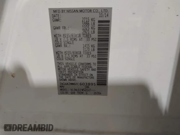 ✅ 2015 Nissan Pathfinder SL • VIN: 5N1AR2MM6FC603895 • Lot: 43032908. Wystawiony na IAAI z przebiegiem 194 416 mil. Bezpłatny archiwum sprzedaży aukcyjnych z USA i szczegółowy raport historii pojazdu na DreamBid. Zdjęcie 9.