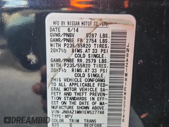 ✅ 2014 Nissan Murano S • VIN: JN8AZ1MW1EW527746 • Lot: 90361195. Listed on Copart with 131,711 mi. Free auction sales archive from the USA and detailed vehicle history report at DreamBid. Image 13.