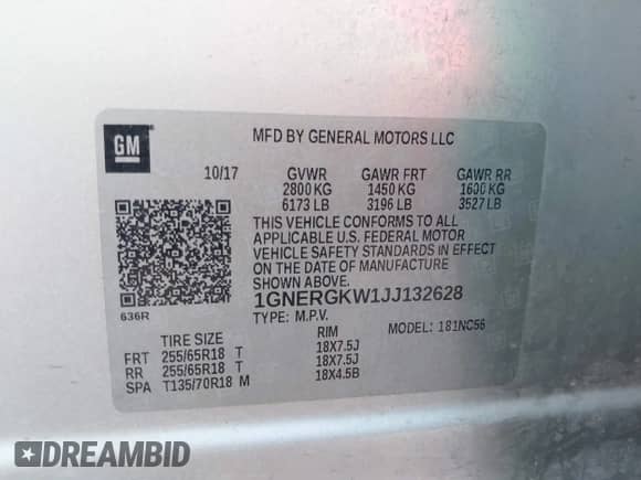 2018 Chevrolet Traverse LT Cloth с VIN 1GNERGKW1JJ132628, выставлен на аукционе IAAI как лот 43446413 с пробегом 248 261 миль миль и . История ставок и продаж доступна на DreamBid. Изображение 9.