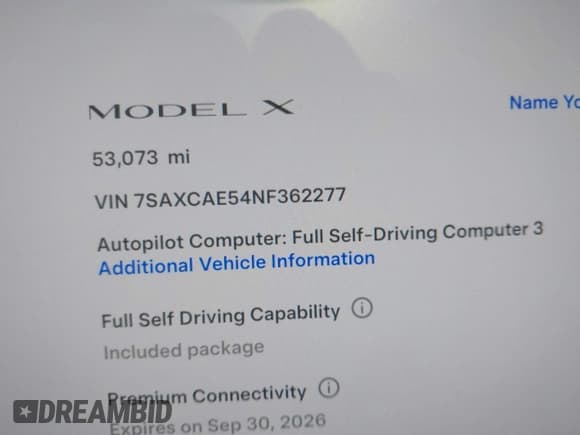 ✅ 2022 Tesla Model X • VIN: 7SAXCAE54NF362277 • Lot: 43643635. Wystawiony na IAAI z przebiegiem 53 073 mil. Bezpłatny archiwum sprzedaży aukcyjnych z USA i szczegółowy raport historii pojazdu na DreamBid. Zdjęcie 16.