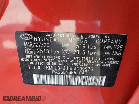 ✅ 2020 Hyundai Sonata Ultimate • VIN: KMHL34JJ6LA009976 • Лот: 71633664. Размещён на Copart с пробегом 56 756 миль миль. Получите бесплатный доступ к архиву аукционных продаж из США и посмотрите подробный отчёт об истории автомобиля на DreamBid. Изображение 12.