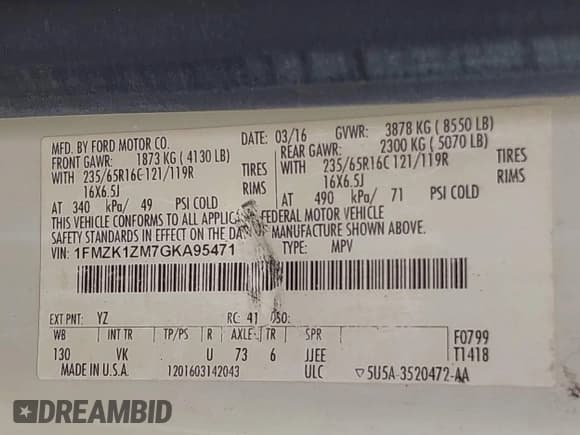 ✅ 2016 Ford Transit XL • VIN: 1FMZK1ZM7GKA95471 • Лот: 43245178. Опубликован ранее на IAAI с пробегом 46 897 миль. Бесплатный доступ к архиву аукционных продаж из США и подробный отчёт об истории автомобиля на DreamBid. Изображение 9.