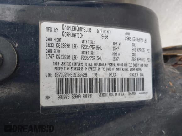 ✅ 2001 Dodge Dakota Sport • VIN: 1B7GG2AN81S160729 • Lot: 41500485. Wystawiony na IAAI z przebiegiem 161 279 mil. Bezpłatny archiwum sprzedaży aukcyjnych z USA i szczegółowy raport historii pojazdu na DreamBid. Zdjęcie 9.