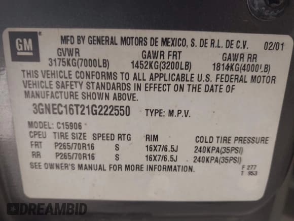 ✅ 2001 Chevrolet Suburban LS • VIN: 3GNEC16T21G222550 • Лот: 41371629. Опубликован ранее на IAAI с пробегом 261 681 миль. Бесплатный доступ к архиву аукционных продаж из США и подробный отчёт об истории автомобиля на DreamBid. Изображение 9.