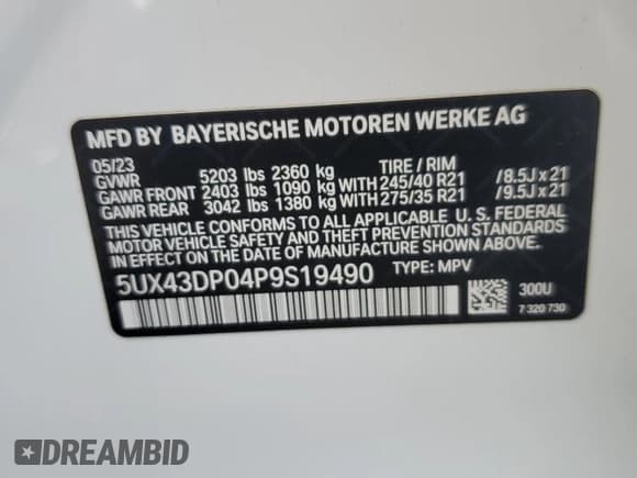 ✅ 2023 BMW X3 sDrive30i • VIN: 5UX43DP04P9S19490 • Lot: 87429785. Listed on Copart with 13,863 mi. Free auction sales archive from the USA and detailed vehicle history report at DreamBid. Image 13.