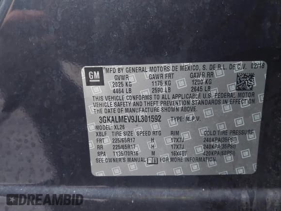 ✅ 2018 GMC Terrain SLE • VIN: 3GKALMEV9JL301592 • Lot: 43717089. Listed on IAAI with 72,206 mi. Free auction sales archive from the USA and detailed vehicle history report at DreamBid. Image 9.