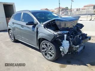 2023 Hyundai Kona N Line with VIN KM8K33A31PU993940, listed as a IAAI auction lot 43378907 with 18,709 mi miles and . Bid and sale history available at DreamBid. Image 1.