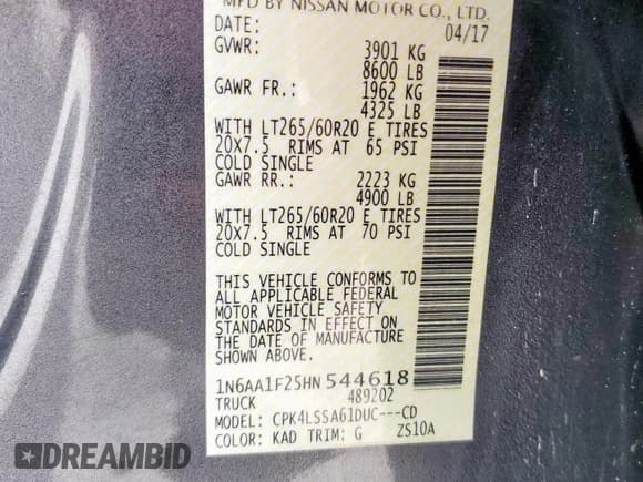 ✅ 2017 Nissan Titan SV • VIN: 1N6AA1F25HN544618 • Лот: 69580255. Опубликован ранее на Copart с пробегом 100 512 миль. Бесплатный доступ к архиву аукционных продаж из США и подробный отчёт об истории автомобиля на DreamBid. Изображение 12.