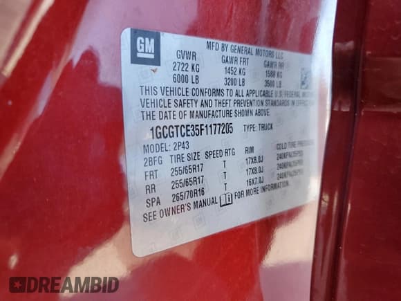 ✅ 2015 Chevrolet Colorado 4WD Z71 • VIN: 1GCGTCE35F1177205 • Лот: 85824525. Опубликован ранее на Copart с пробегом 132 897 миль. Бесплатный доступ к архиву аукционных продаж из США и подробный отчёт об истории автомобиля на DreamBid. Изображение 12.