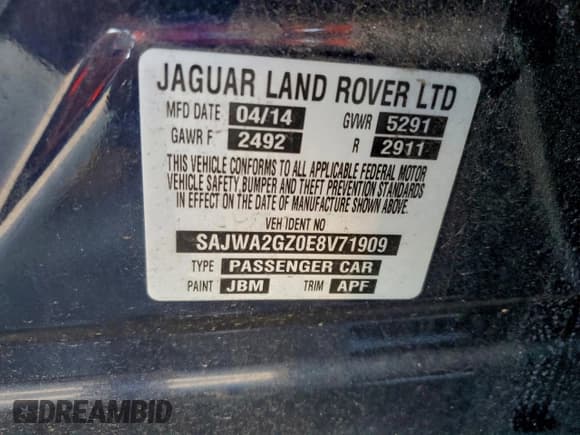 ✅ 2014 Jaguar XJ Portfolio • VIN: SAJWA2GZ0E8V71909 • Lot: 94231355. Listed on Copart with 85,232 mi. Free auction sales archive from the USA and detailed vehicle history report at DreamBid. Image 12.