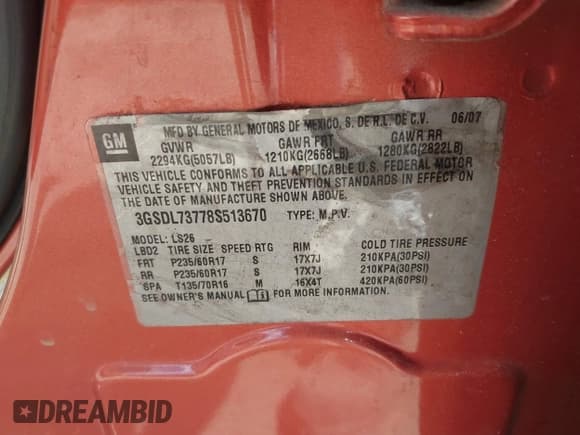 ✅ 2008 Saturn VUE XR • VIN: 3GSDL73778S513670 • Lot: 42686069. Listed on IAAI with 144,527 mi. Free auction sales archive from the USA and detailed vehicle history report at DreamBid. Image 9.