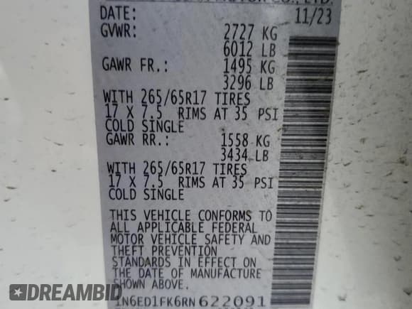 ✅ 2024 Nissan Frontier SV • VIN: 1N6ED1FK6RN622091 • Lot: 80378155. Listed on Copart with 82,306 mi. Free auction sales archive from the USA and detailed vehicle history report at DreamBid. Image 12.