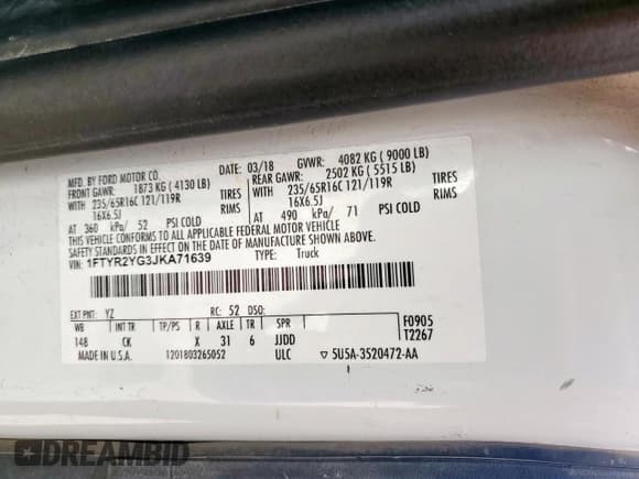 ✅ 2018 Ford Transit • VIN: 1FTYR2YG3JKA71639 • Lot: 53021975. Listed on Copart with Not provided. Free auction sales archive from the USA and detailed vehicle history report at DreamBid. Image 13.