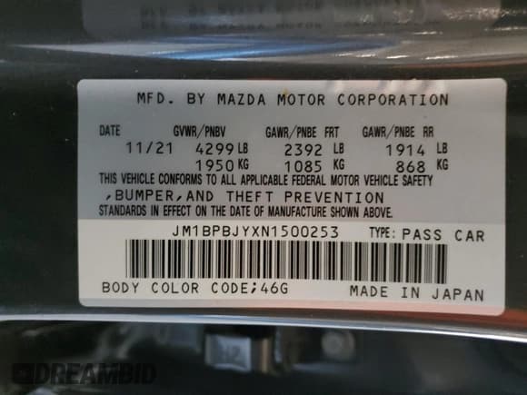 ✅ 2022 Mazda 3 2.5 Turbo • VIN: JM1BPBJYXN1500253 • Лот: 87750095. Опубликован ранее на Copart с пробегом 47 971 миль. Бесплатный доступ к архиву аукционных продаж из США и подробный отчёт об истории автомобиля на DreamBid. Изображение 13.