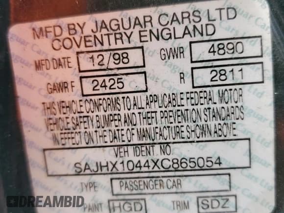 ✅ 1999 Jaguar XJ • VIN: SAJHX1044XC865054 • Lot: 57825325. Wystawiony na Copart z przebiegiem 71 145 mil. Bezpłatny archiwum sprzedaży aukcyjnych z USA i szczegółowy raport historii pojazdu na DreamBid. Zdjęcie 12.