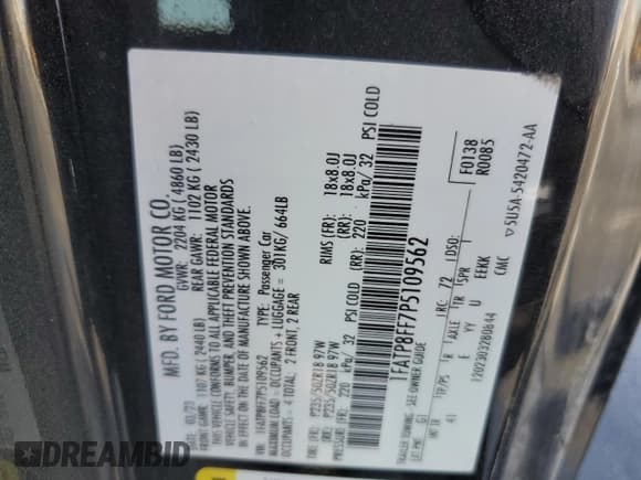 ✅ 2023 Ford Mustang GT Premium • VIN: 1FATP8FF7P5109562 • Lot: 60616315. Wystawiony na Copart z przebiegiem 51 774 mil. Bezpłatny archiwum sprzedaży aukcyjnych z USA i szczegółowy raport historii pojazdu na DreamBid. Zdjęcie 12.