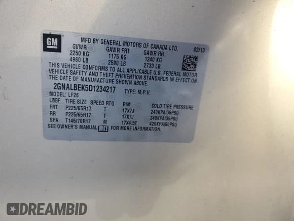 ✅ 2013 Chevrolet Equinox LS • VIN: 2GNALBEK5D1234217 • Лот: 55678854. Опубликован ранее на Copart с пробегом 130 602 миль. Бесплатный доступ к архиву аукционных продаж из США и подробный отчёт об истории автомобиля на DreamBid. Изображение 14.