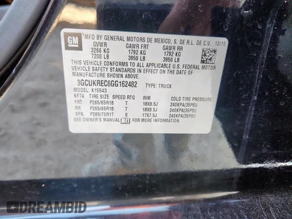 ✅ 2016 Chevrolet Silverado 1500 LT • VIN: 3GCUKREC6GG162482 • Лот: 92666885. Опубликован ранее на Copart с пробегом 125 662 миль. Бесплатный доступ к архиву аукционных продаж из США и подробный отчёт об истории автомобиля на DreamBid. Изображение 12.