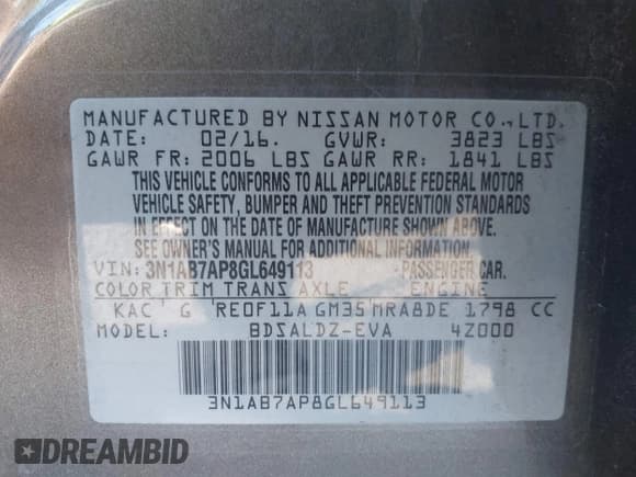 ✅ 2016 Nissan Sentra SR • VIN: 3N1AB7AP8GL649113 • Lot: 43388061. Listed on IAAI with 173,861 mi. Free auction sales archive from the USA and detailed vehicle history report at DreamBid. Image 9.