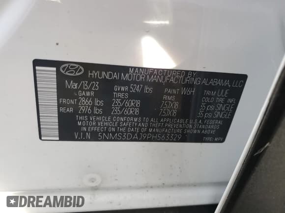 ✅ 2023 Hyundai Santa Fe SEL • VIN: 5NMS3DAJ9PH563329 • Lot: 41374514. Wystawiony na Copart z przebiegiem 3 587 mil. Bezpłatny archiwum sprzedaży aukcyjnych z USA i szczegółowy raport historii pojazdu na DreamBid. Zdjęcie 14.